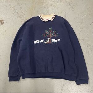 Vtg Nutmeg Mills Collared Sweatshirt Little Bo Peep Sheep Size XL Made In USA